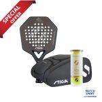 Stiga Padel Racket Cybershape 18K Hard Adam Axelsson Edition + Stiga Padel Ball ACE + Stiga Padel Bag Court Black