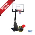 Heavy-Duty Adjustable Portable Basketball Hoop with Tempered Glass Backboard-Free Molten Basketball Ball