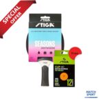 Stiga Bat Seasons Anywhere Black-Free Stiga Ball Cup 40 plus Table Tennis Balls