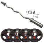 Home Workout Medium Olympic Rubber EZ Curl Barbell Set – 30KG