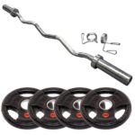 Home Workout Medium Olympic Rubber EZ Curl Barbell Set – 30KG