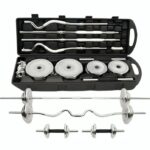 Fitness 55KG EZ Curl Bar Cast Iron Dumbbell with Barbell Set (Chrome)