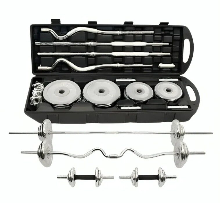 Screenshot 2026-06-08 122743 Fitness 55KG EZ Curl Bar Cast Iron Dumbbell with Barbell Set (Chrome) - Image 1